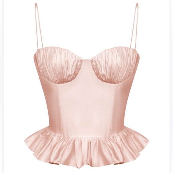 Rozie Corsets Silk Satin Peplum Corset Top Pink - Picture 3 of 8